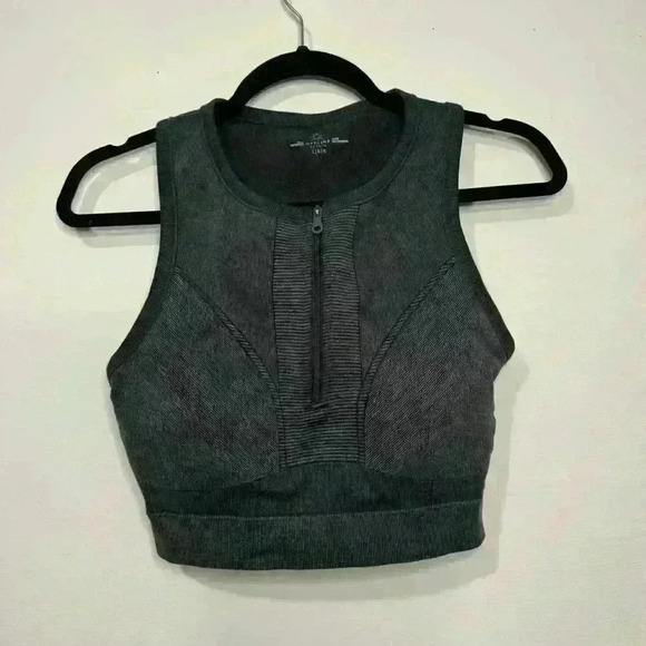 Aerie Offline High Neck Zip Up Sweat Cardio Sports Bra Gray - Picture 2 of 3